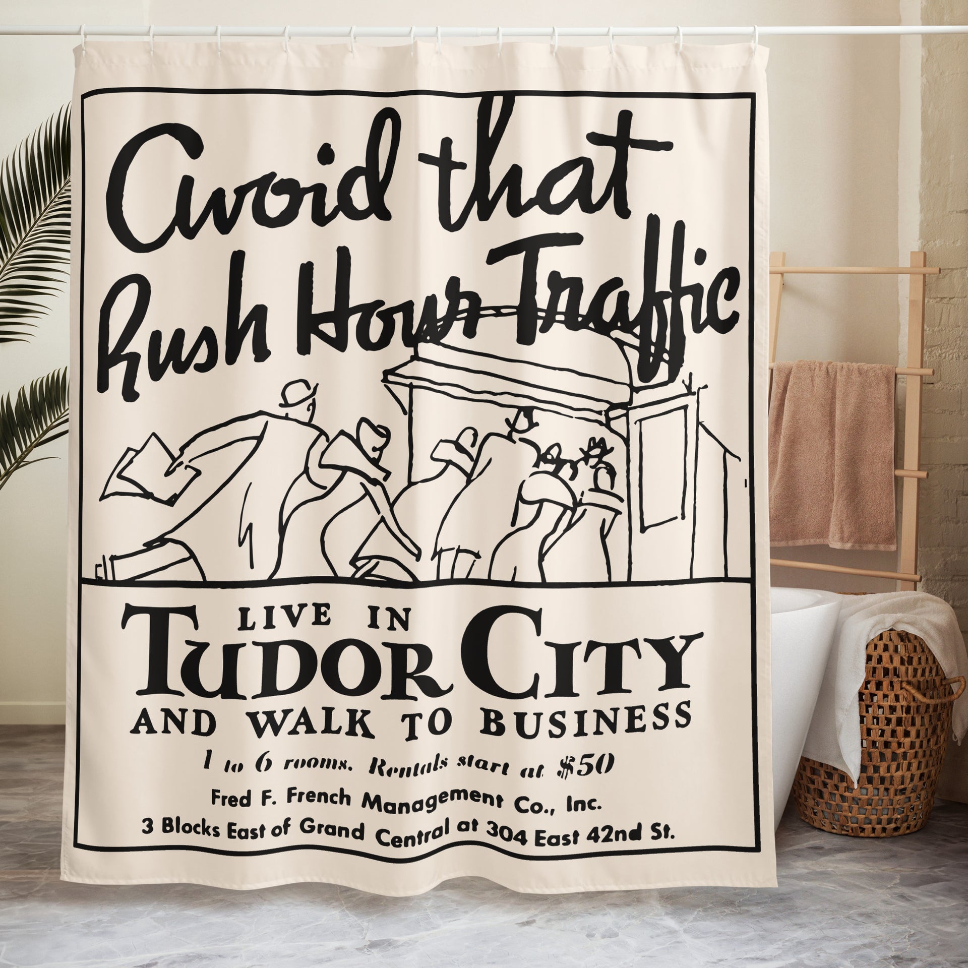 Avoid Rush Hour – Tudor City Shower Curtain – Tudor City Store, image size:1920x1920